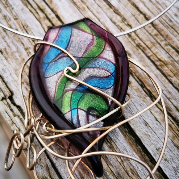 Artisan Created Art Glass and Wire Wrapped Choker Necklace - Picture 8 of 14